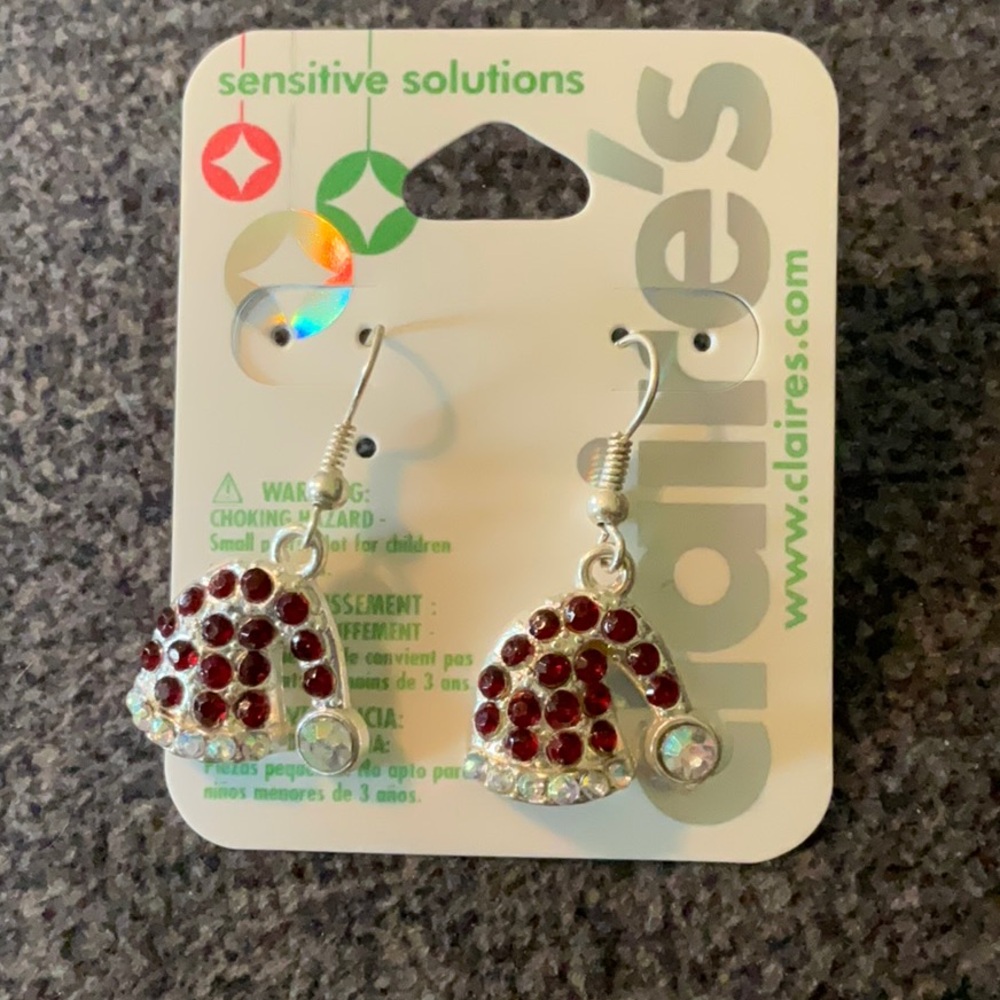 Claire's Red and Silver Santa Claus Stocking hat dangling Earrings